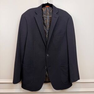 Tallia Orange Mens 42R‎ Blazer Navy Blue Micro Texture Paisley Lining Sport Coat